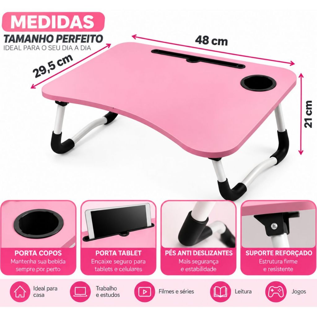 Mesa De Colo Mdf Suporte Notebook Tablet Copo Sofá Cama mesinha — imagem 2 de 2