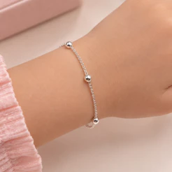 Pulseira Infantil Bolinhas Banhada a Prata 925 15cm Antialérgica Delicada Semijoia