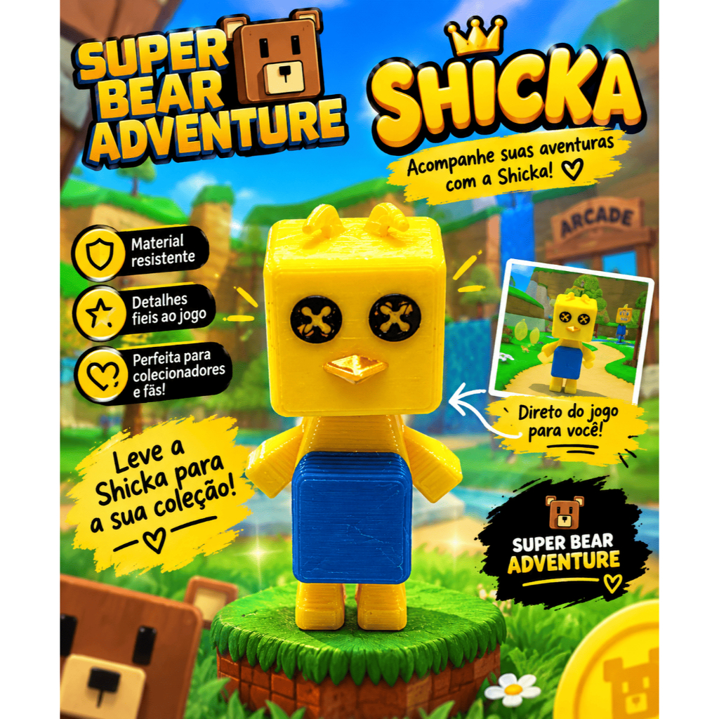 Shicka Super Bear Adventure – Boneco Colecionável Decorativo, Presente, Game, Edição Limitada, Exclusivo
