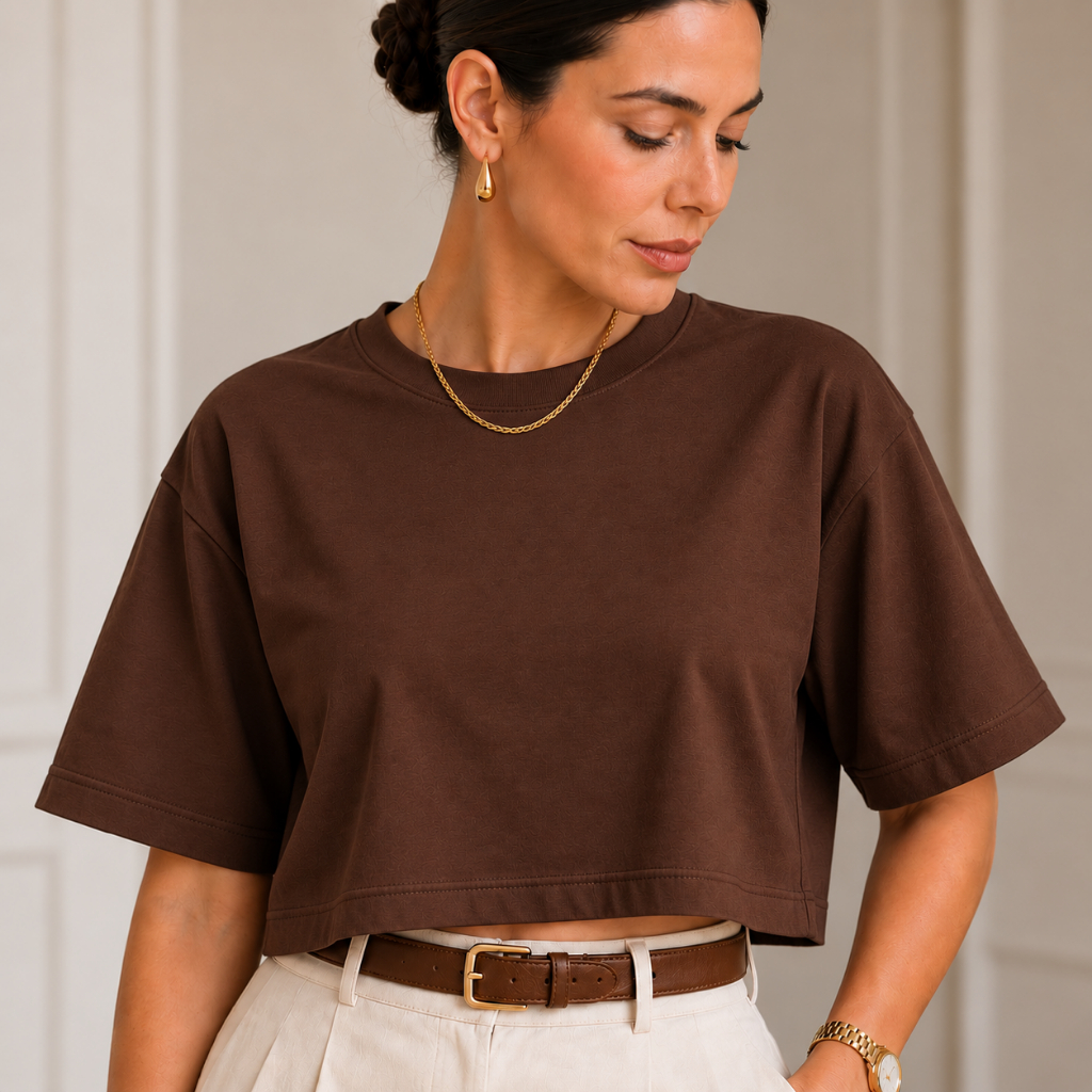 Cropped Oversized Feminino em Algodão Suedine Premium Confortável, Blusa Casual Soltinha