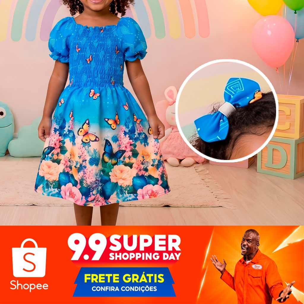 Vestido Criança Com Lacinho Ciganinha Casual Florido Rodado Infantil