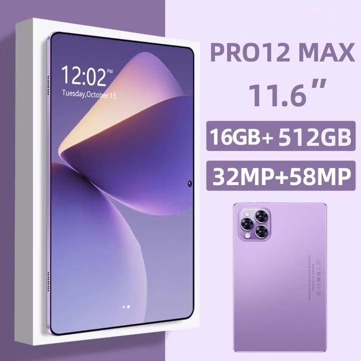 Original Tablet Galaxy PRO12 MAX 11.6 Polegadas RAM 16GB + 512GB ROM Android 15 5G 8800mAh Câmera 32MP + 58MP Tela FHD+