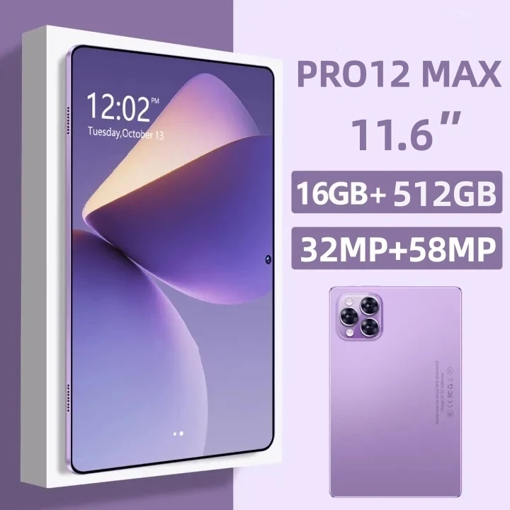 Original Tablet Galaxy PRO12 MAX 11.6 Polegadas RAM 16GB + 512GB ROM Android 15 5G 8800mAh Câmera 32MP + 58MP Tela FHD+