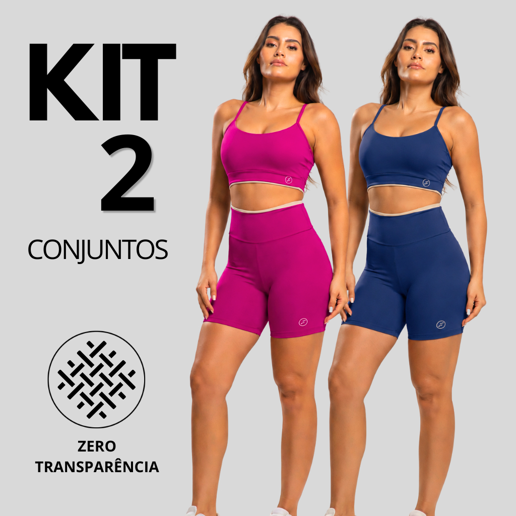 Kit 2 Conjuntos Fitness Element Academia Short Top Poliamida Zero Transparencia Bojo Removivel Feminina