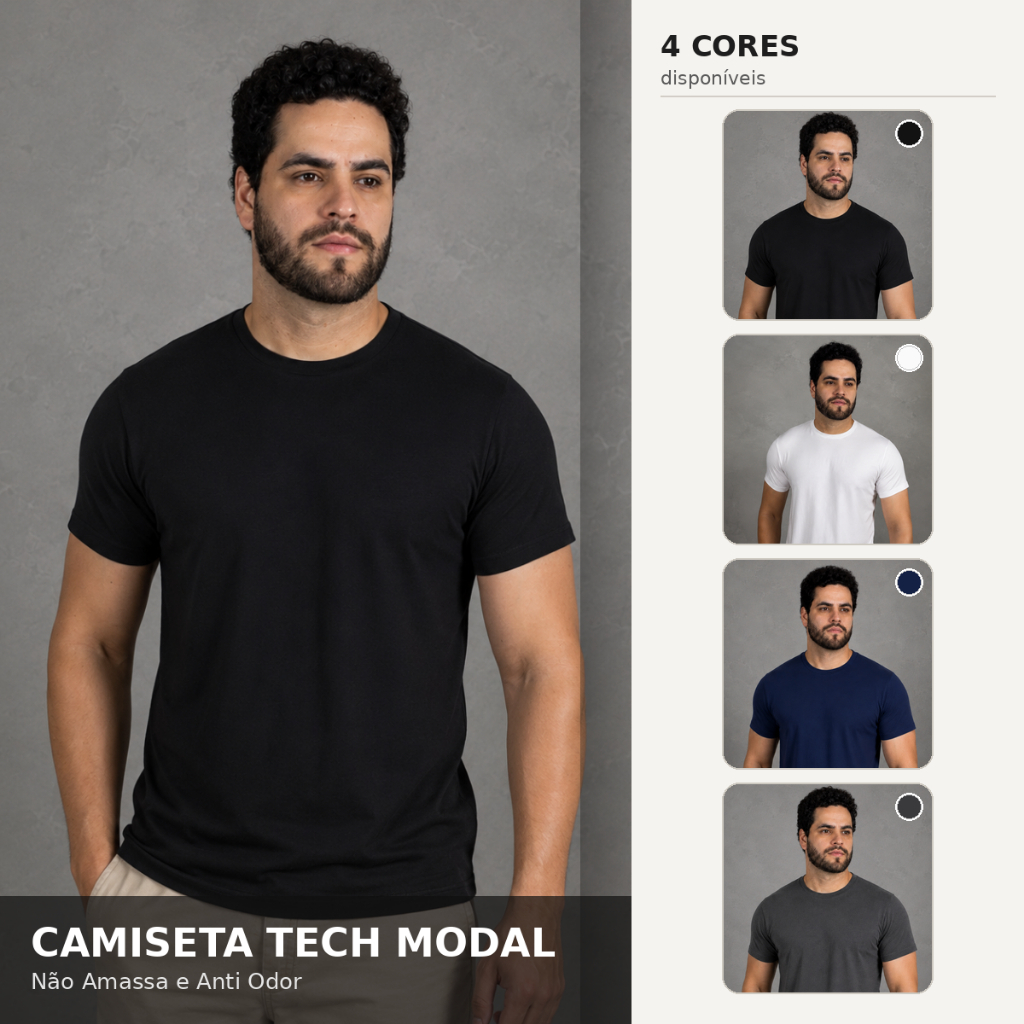 Camiseta Masculina Modal Básica Camisa Não Amassa Anti odor Lisa Algodão Premium Dia a dia Minimalista