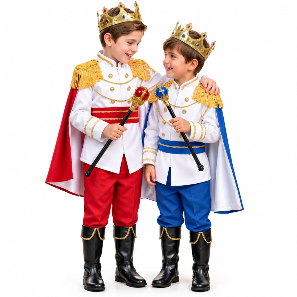 Fantasia de Príncipe Infantil Premium Rei Realeza Cosplay Festa Aniversário Coroa Cetro Cinto Capa