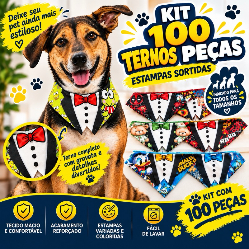 Kit 100 Ternos Pet para Cachorros – Estampas Sortidas e Coloridas