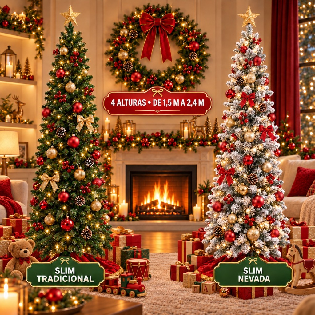 Árvore Natal Slim 240cm 900 Galhos Pinheiro Tradicional/Nevada Luxo Decoração 1.5m/1.8m/2.1m LuvinCo