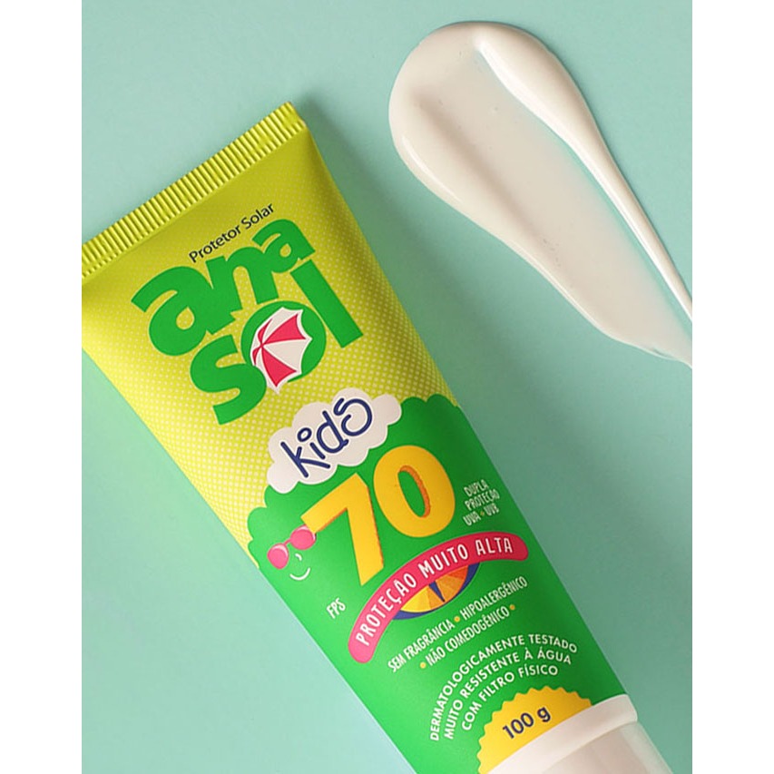 Protetor Solar Infantil Anasol Kids FPS 70 100g Protecao Muito Alta Nao Arde Olhos Hipoalergenico · foto 2
