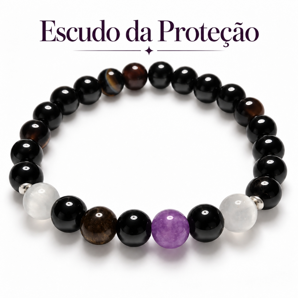 Pulseira Pedras Naturais 8mm Escudo da Proteção Turmalina Negra Ametista Obsidiana Olho de Tigre Ônix Selenita Ágata Neg