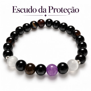 Pulseira Pedras Naturais 8mm Escudo da Proteção Turmalina Negra Ametista Obsidiana Olho de Tigre Ônix Selenita Ágata Neg