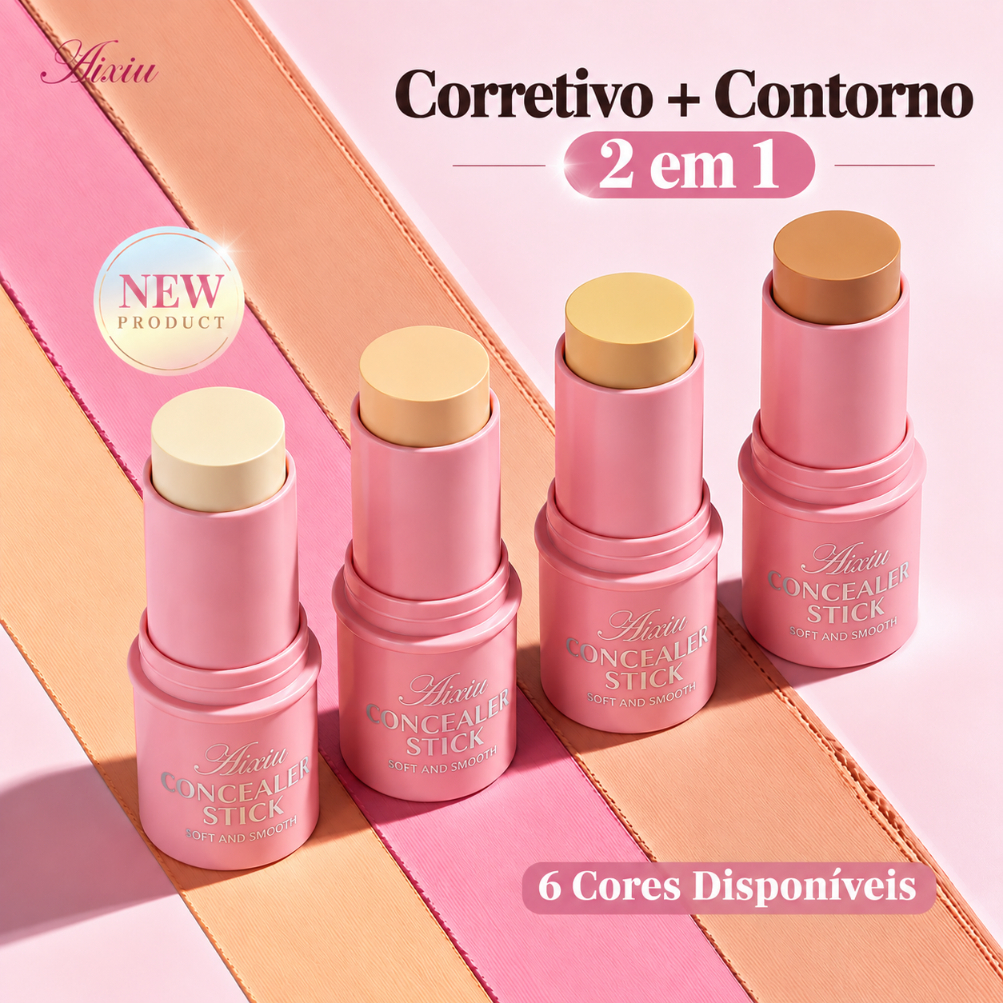 Bastão Corretivo e Contorno 2 em 1 Iluminador À Prova d'Água Longa Duração Alta Cobertura Maquiagem Facial