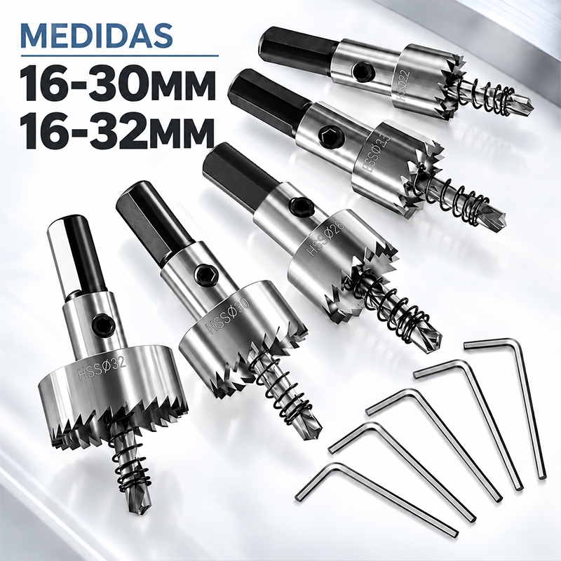 Kit 5 Brocas Serra Copo Furar Metal Aço Ferro 16 a 32mm perfura aço, ferro e metal