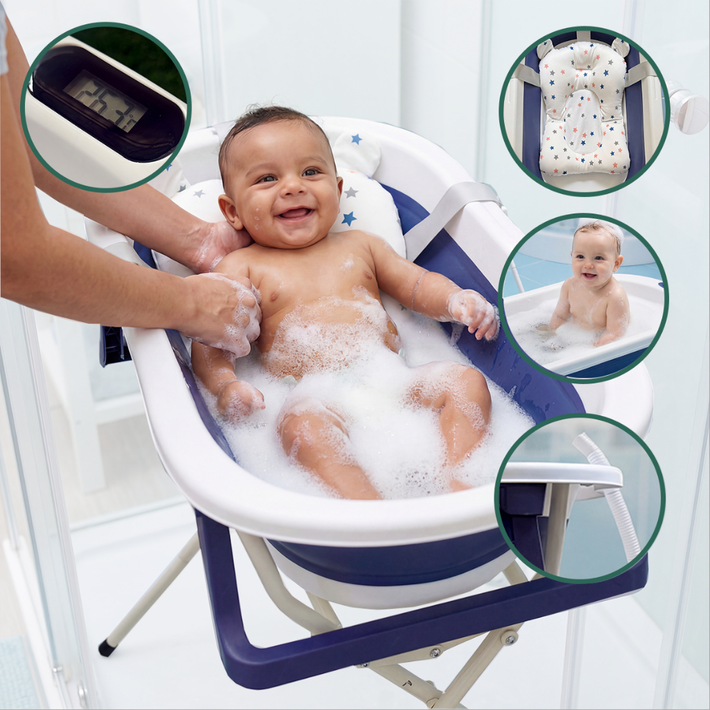 Banheira Para Bebês Dobrável Com Suporte 35l Até 16kg