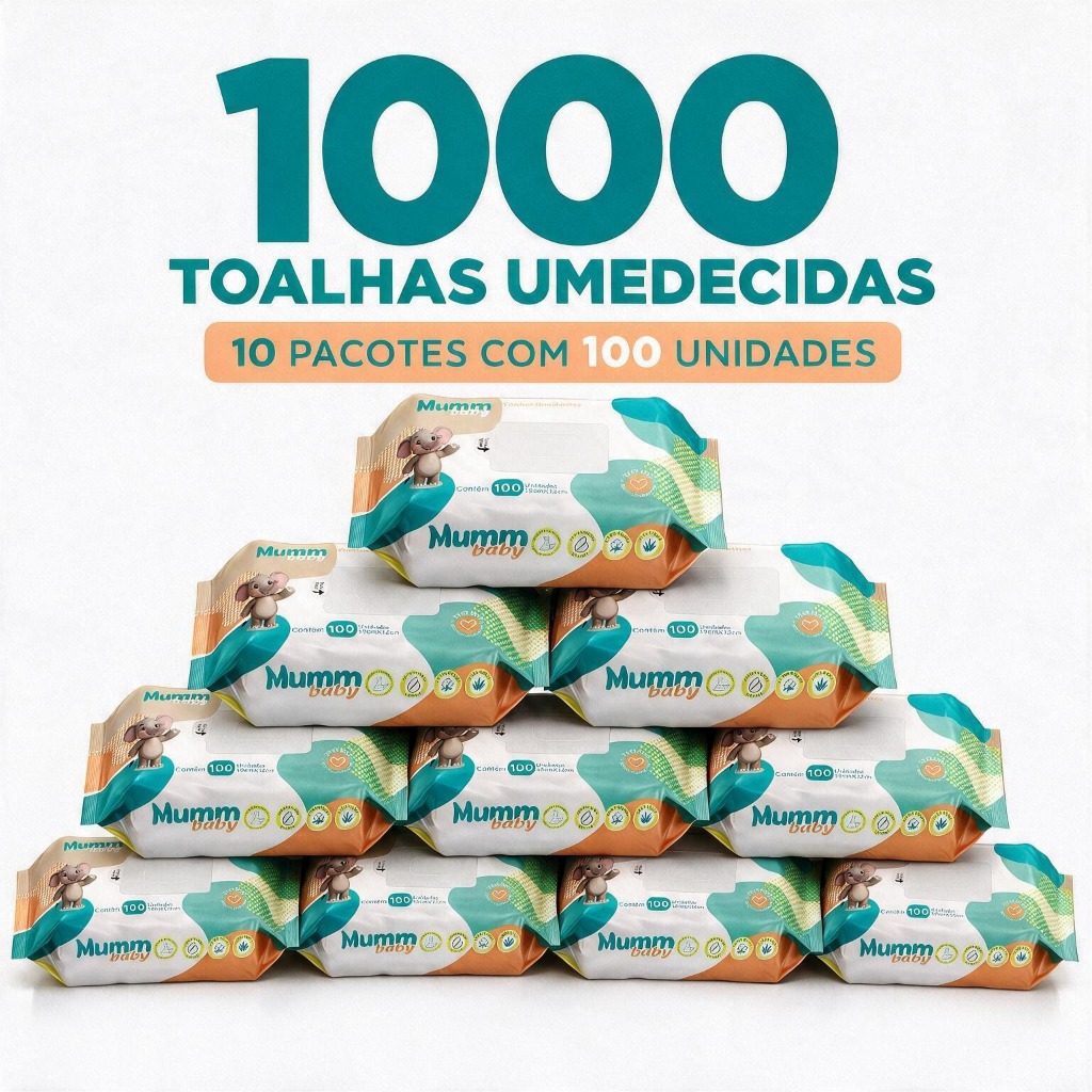 Caixa com 10 Lenços/Toalhas Umedecidas Mumm Baby c/100 Unidades Cada - Sem Tampa FlipTop