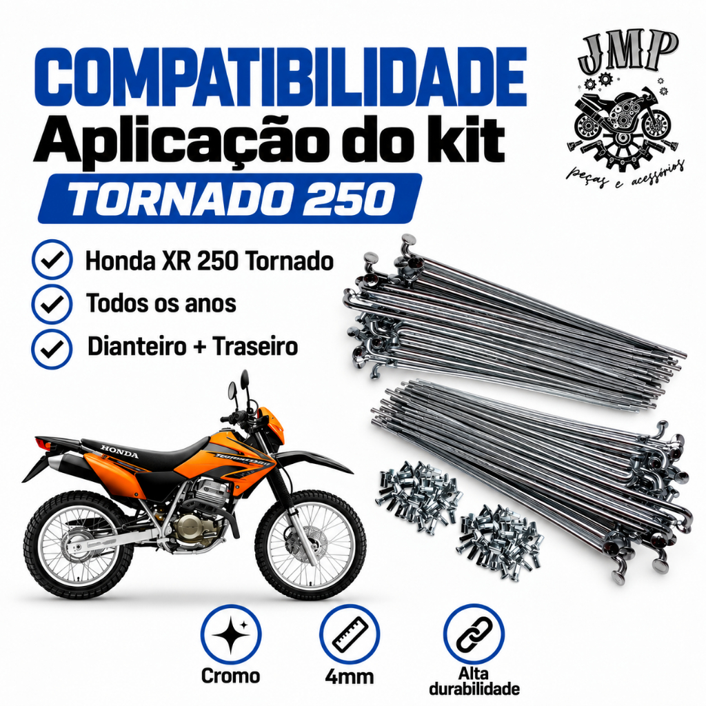 Kit 2 Jogos Raios Cromados 4mm Tornado 250 Dianteiro + Traseiro — imagem 2 de 2