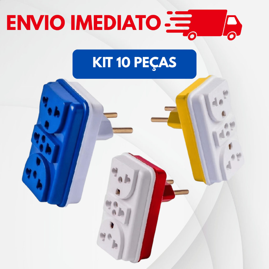 Kit  Benjamin de 1 a 10 unidades, adaptador de Tomada 3 Saídas 10A/250v 20A/250v Resistente cores aleatória