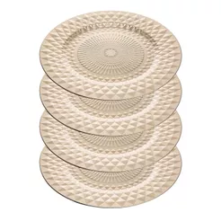 Sousplat Roman 33cm Redondo Plástico Champanhe Dourado Kit 2, 4 ou 6 Peças Wolff