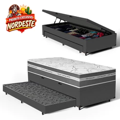 Cama Box Baú com Colchão de Molas Ensacadas Luve + Auxiliar Solteiro 88cm