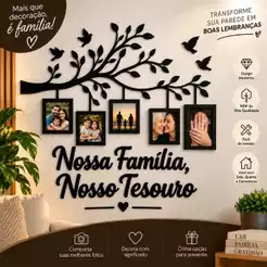 Quadro Decorativo Árvore da Família com Porta Retratos – Nossa Família, Nosso Tesouro