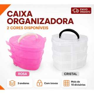 Caixa Organizadora Com Divisória Tipo Maleta - Plástico Coração 5 Divisórias