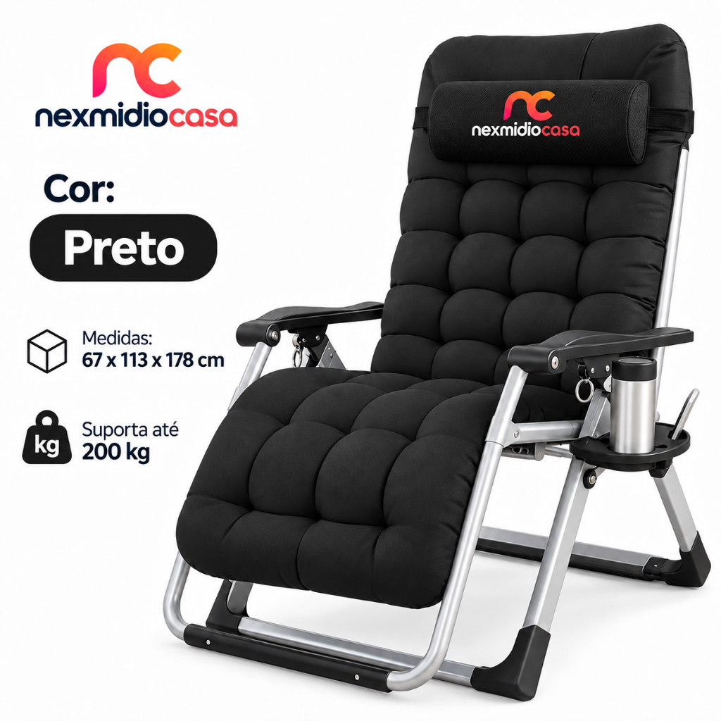 Cadeira De Praia Dobrável Reclinável Espreguiçadeira Gravidade Zero Reforçada 200kg