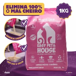 Pó Higiênico 1kg Floral Seca Xixi Eliminador de Odores Cães e Gatos EasyPet Limpeza Fácil Ação Bactericida