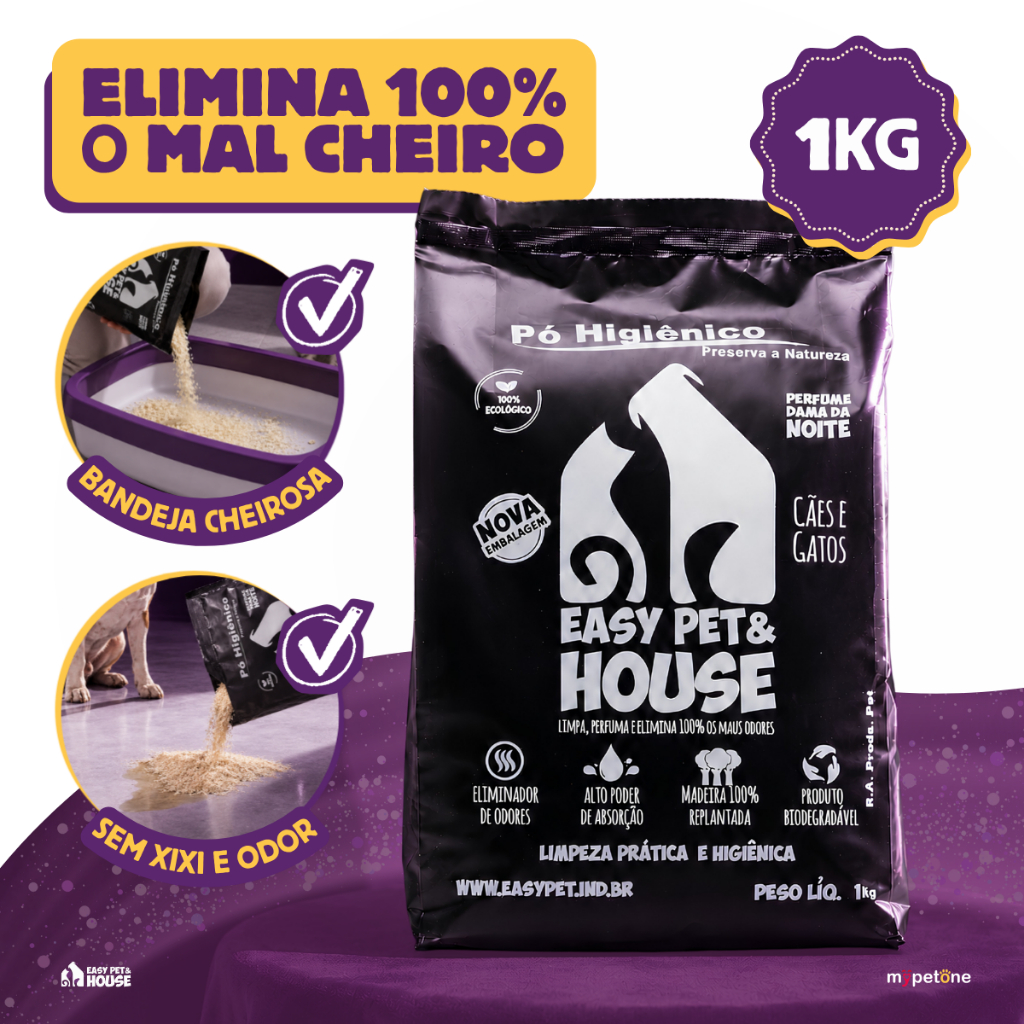 Pó Higiênico 1Kg Dama da Noite Antiodor Seca Xixi Cães e Gatos EasyPet Limpeza Fácil com Ação Bactericida