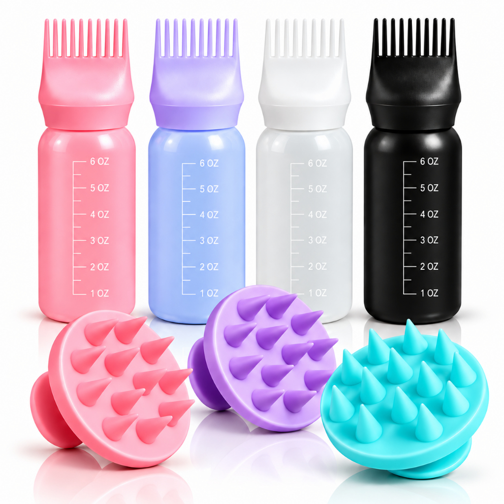 Kit Pente Frasco Aplicador De Tinta De Cabelo Com Pente De Dentes Massageador Capilar COR Aleatória