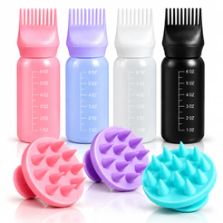 Kit Pente Frasco Aplicador De Tinta De Cabelo Com Pente De Dentes Massageador Capilar COR Aleatória