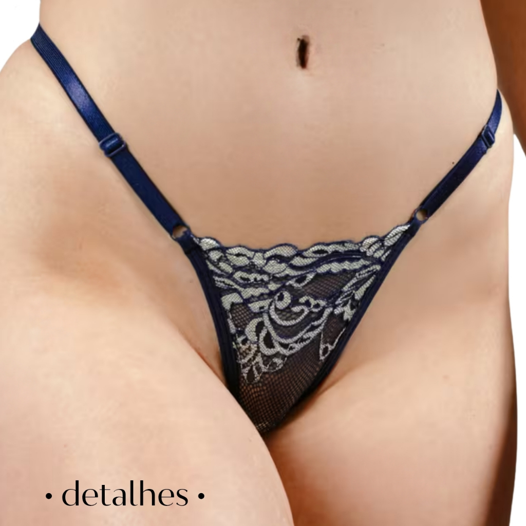 Kit 5/10 Calcinhas com Regulagem Fio Duplo Empina Bumbum Renda Lingerie Feminina Noemi — imagem 2 de 2