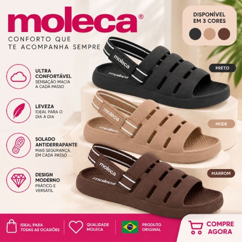 Sandália MOLECA Lançamento Feminina com Elástico Confortável Macia Leve Original 5597.101