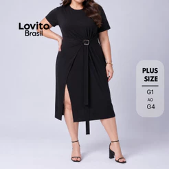 Lovito Vestido Plus Size Midi Com Fivela DRB292BRL321