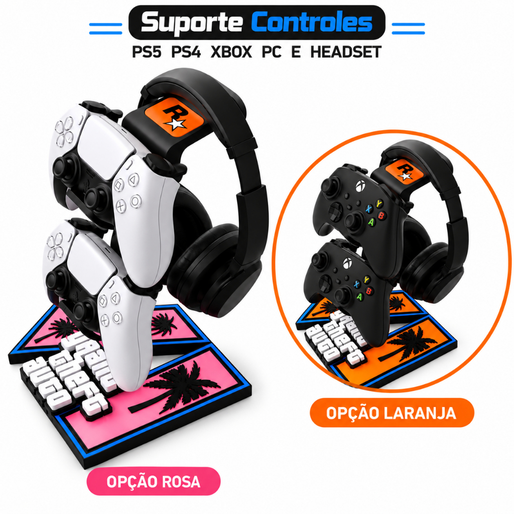 Suporte Controle GTA Headset Ps5 Xbox Gamer Mesa Fone De Ouvido