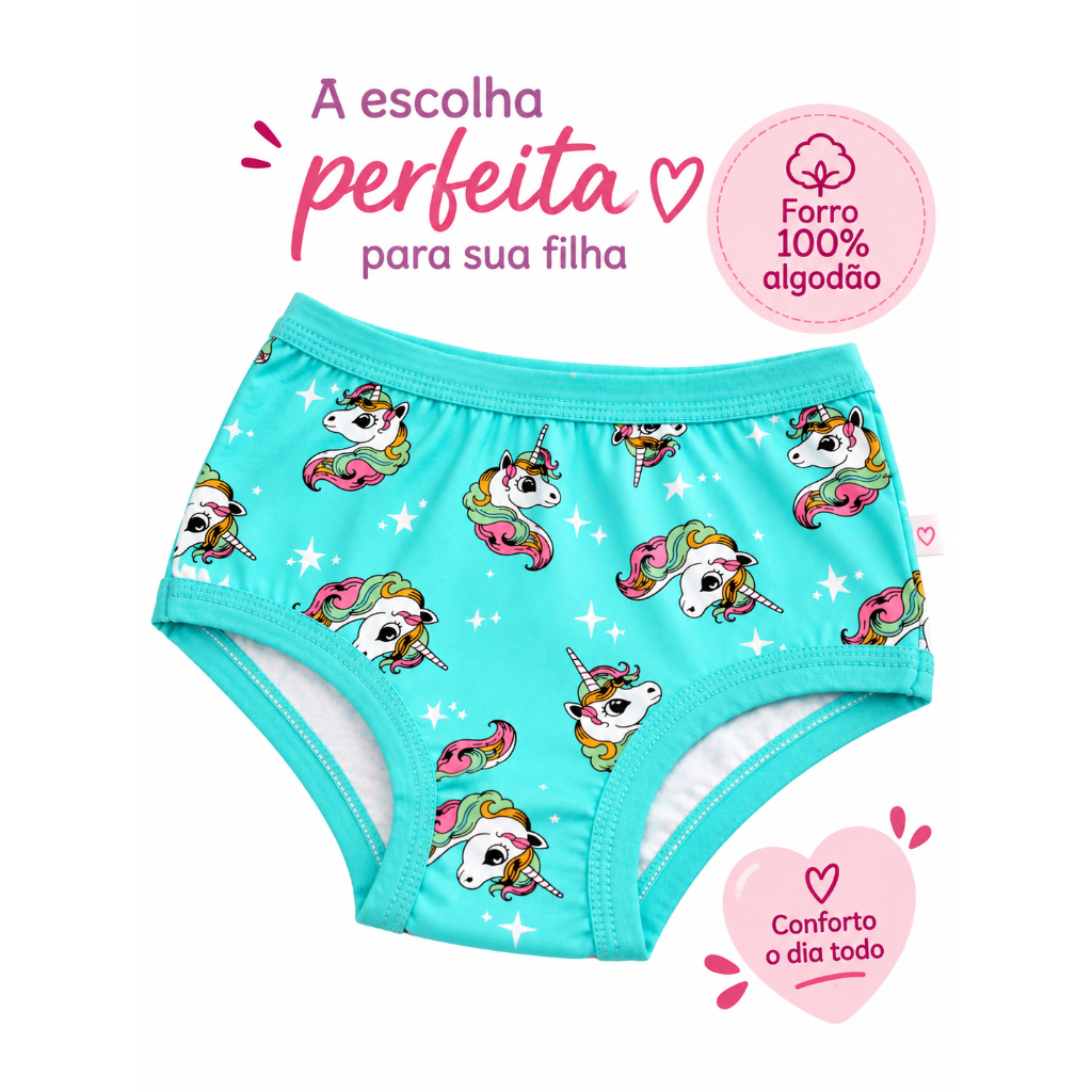 Kit Calcinhas Infantil Menina Algodão estampada Confortável Modelagem Larguinha Forro 100% Algodão