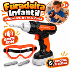 Furadeira Infantil Elétrica Brinquedo Óculos Som Realista