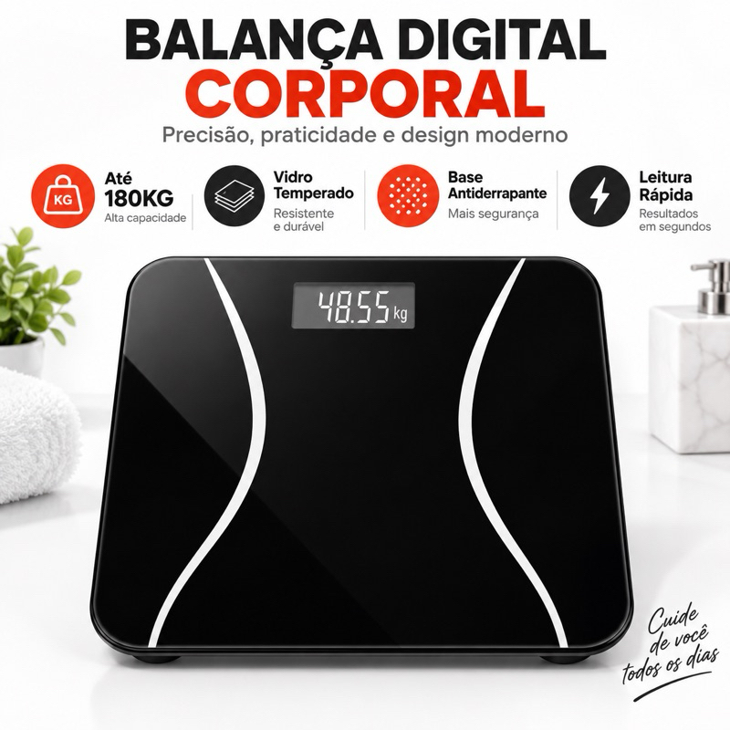 🔥 Balança Corporal Digital Balança de casa Doméstica de Banho com Tla LED até 180KG + Pilha