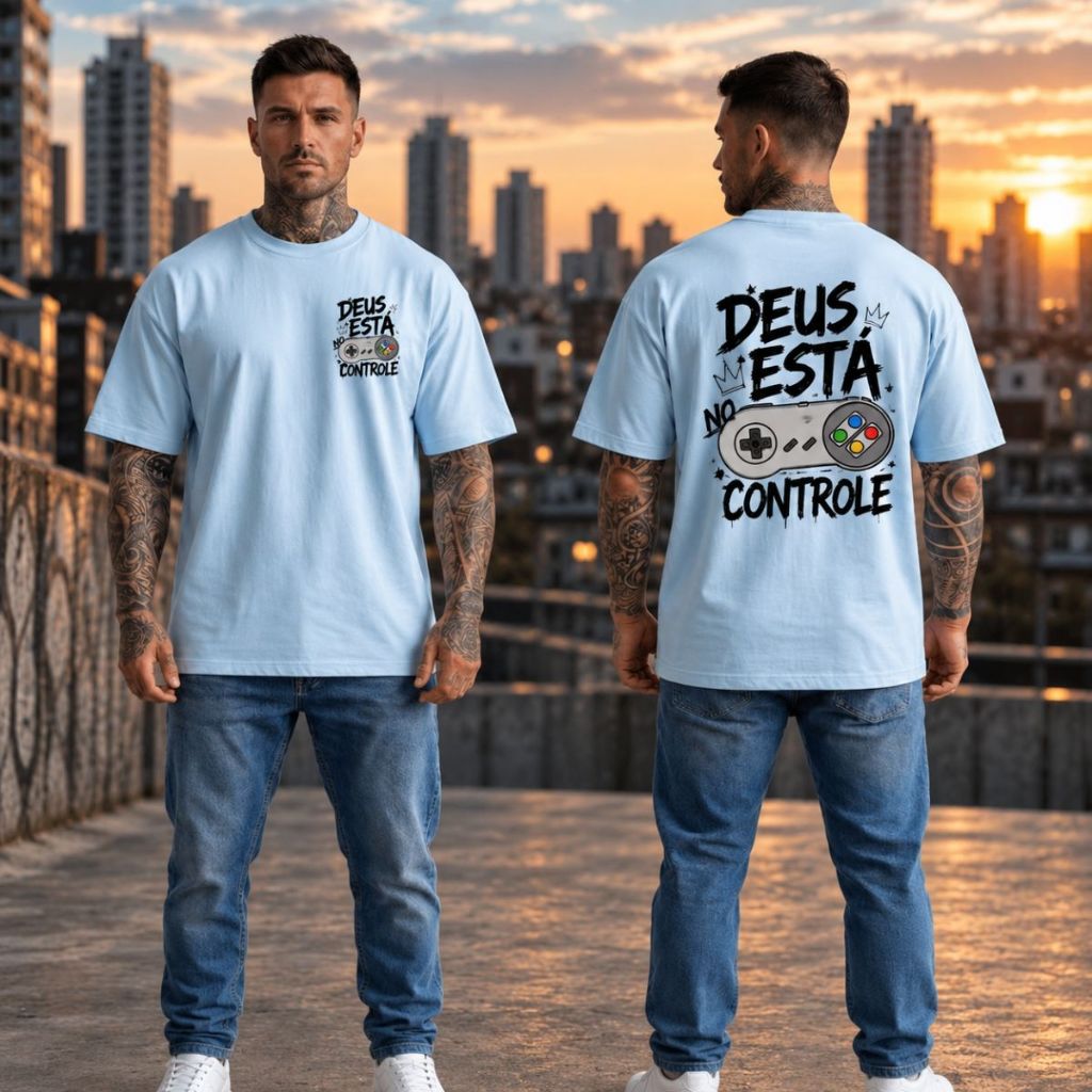 Camiseta Masculina Oversized Cristã Estampada Streetwear 100% Algodão Gola Canelada