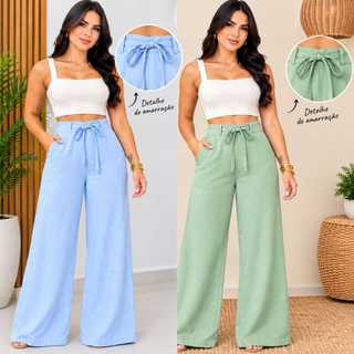 Calça Pantalona Com Amarraçaon Afaiataria Tecido Sensorial Marrant Elegante