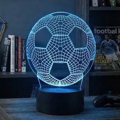 Luminária infantil 3d, Bola de futebol, esporte, com opção de nome gravado, controle remoto