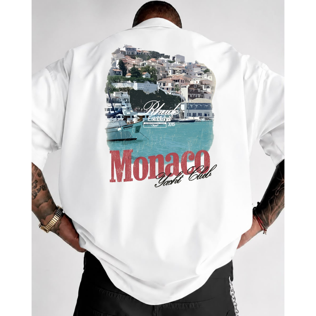 Camisa camiseta Basica masculina 100% Algodão estampada Paisagem De MONACO Moda Masculina Verão Leve Confortavel