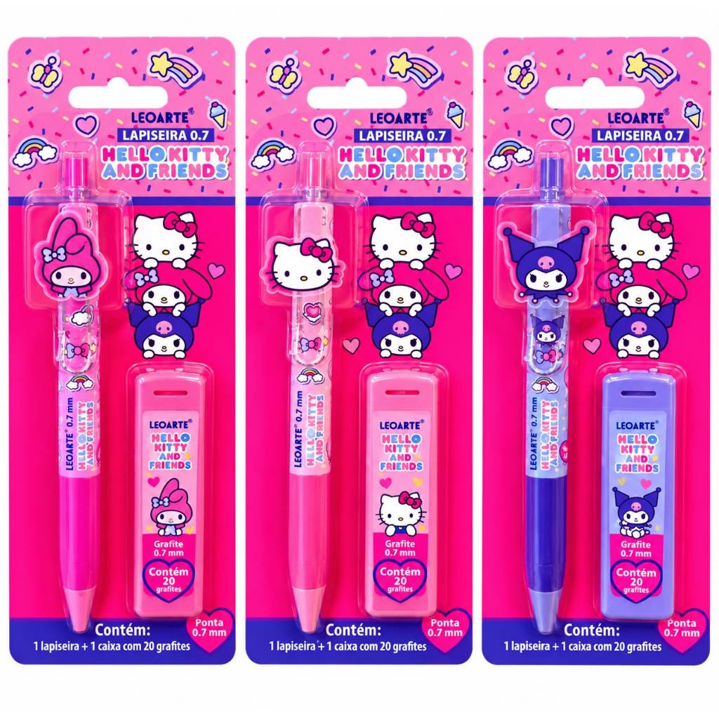 Lapiseira Hello Kitty Kuromi Mellody + Grafite 0.7 Papelaria Fofa Material Escolar Kawaii Leo&Leo