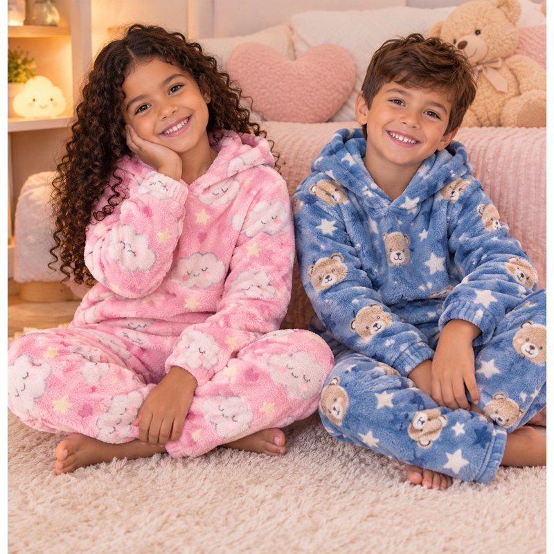 CONJUNTO PELUCIADO FLEECE/ULTRA SOFT INFANTIL MENINA E MENINOS CONJUNTO QUENTINHO PARA O INVERNO