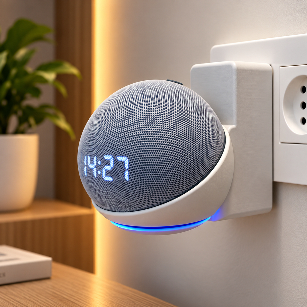 Suporte Alexa Echo Dot 4ª e 5ª Geração de Tomada | Organizador de Parede
