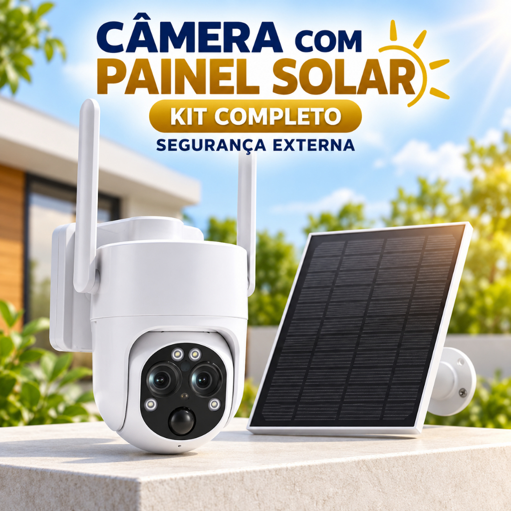 AURAFIT Câmera de Segurança Solar 4G 4MP Lente Dupla Panorâmica PTZ 360 Visão Noturna Colorida Bateria IP66