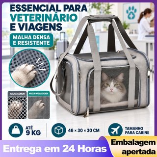 Bolsa Transporte para Cães e Gatos Mochila Expansível Respirável Lavável para Viagem Passeio Avião