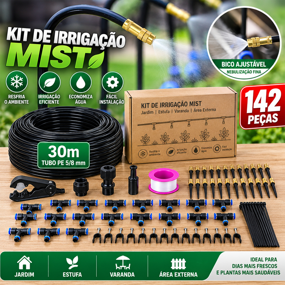 Kit168 Irrigador Jardim Nebulização Névoa 168 Peças C/ 40m Tubo