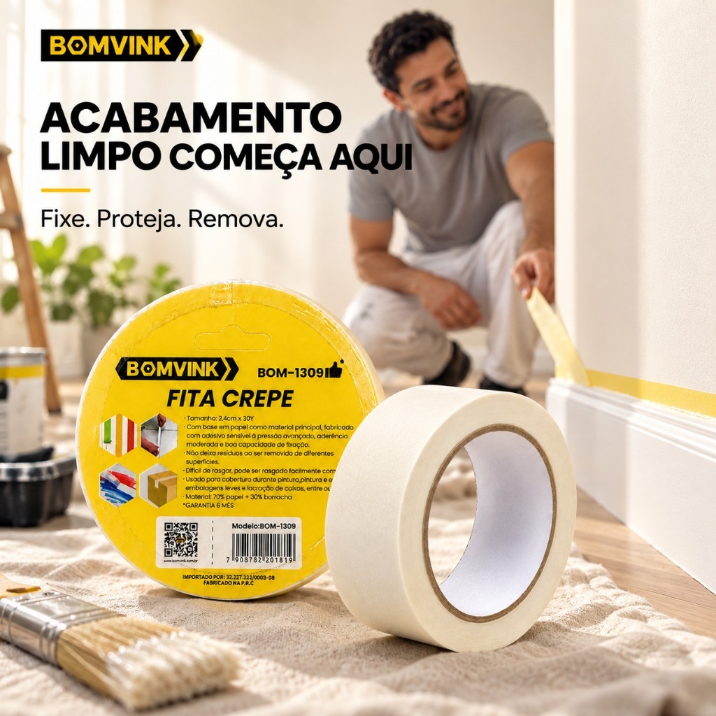 Fita Crepe Adesiva Pintura Mascaramento Bomvink Uso Geral
