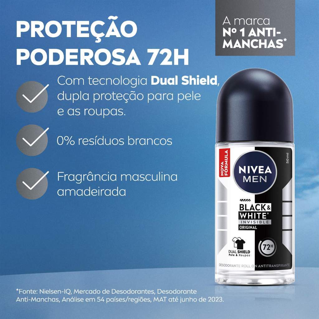 NIVEA MEN Desodorante Roll-on Black & White Invisible Original 50ml — imagem 2 de 2