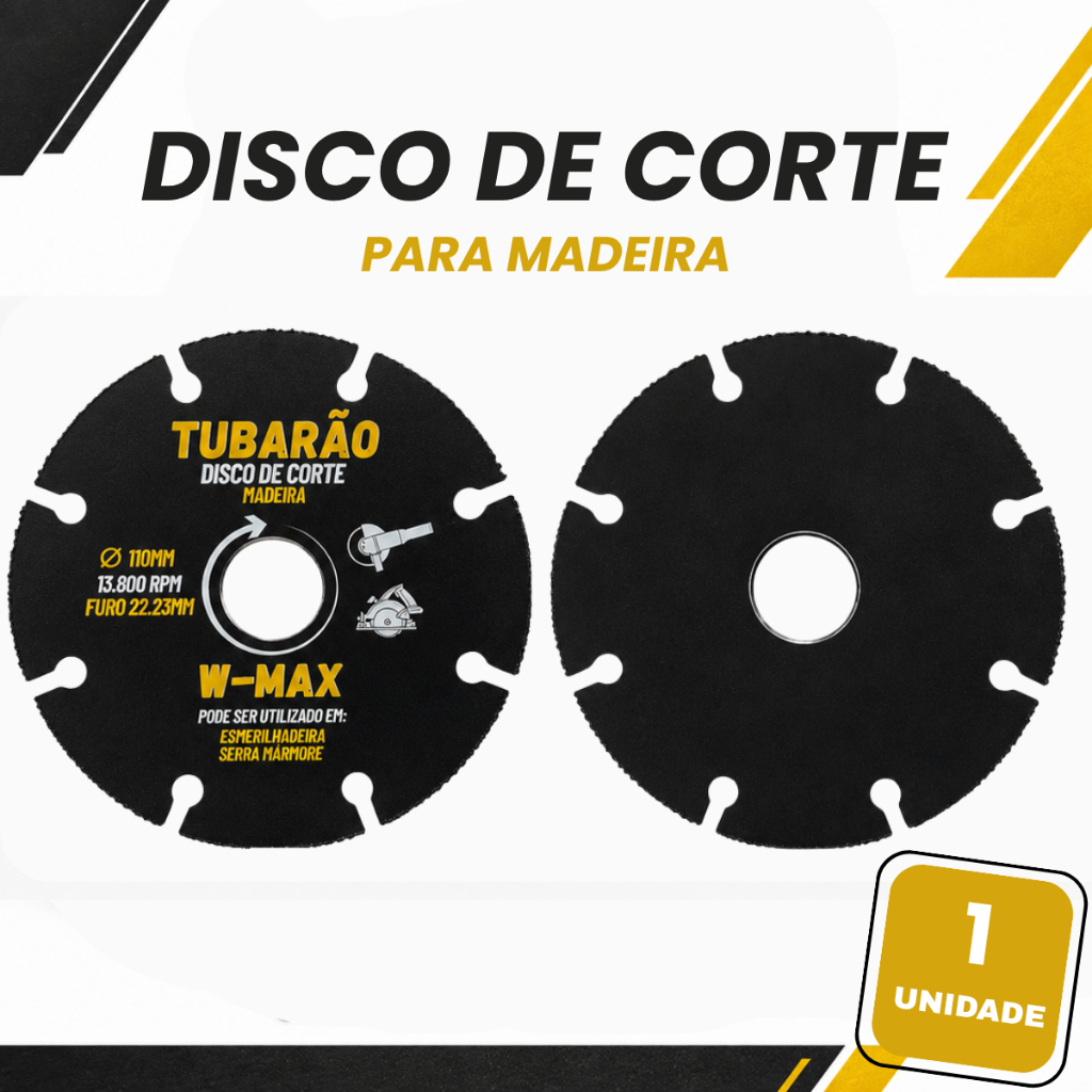 Disco Cortar Madeira 110mm Tungstenio Esmerilhadeira e Serra Marmore - Tubarão